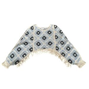 House of Harlow 1960 Crochet, Cropped, Fringe, Knit, Pancho Sweater Shrug NWOT